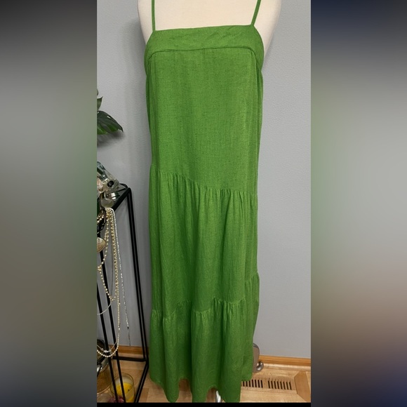 Sim & Sam Dresses & Skirts - Sim & Sam Green Tiered Linen Blend Maxi Sundress with Adj Spaghetti Straps